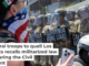 The National Guard and protesters stand off outside of a downtown jail in Los Angeles on June 8, 2025. Spencer Platt/Getty Images